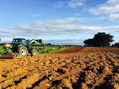 Photo of Leslie sowing a forage crop of turnips to supplement his grass