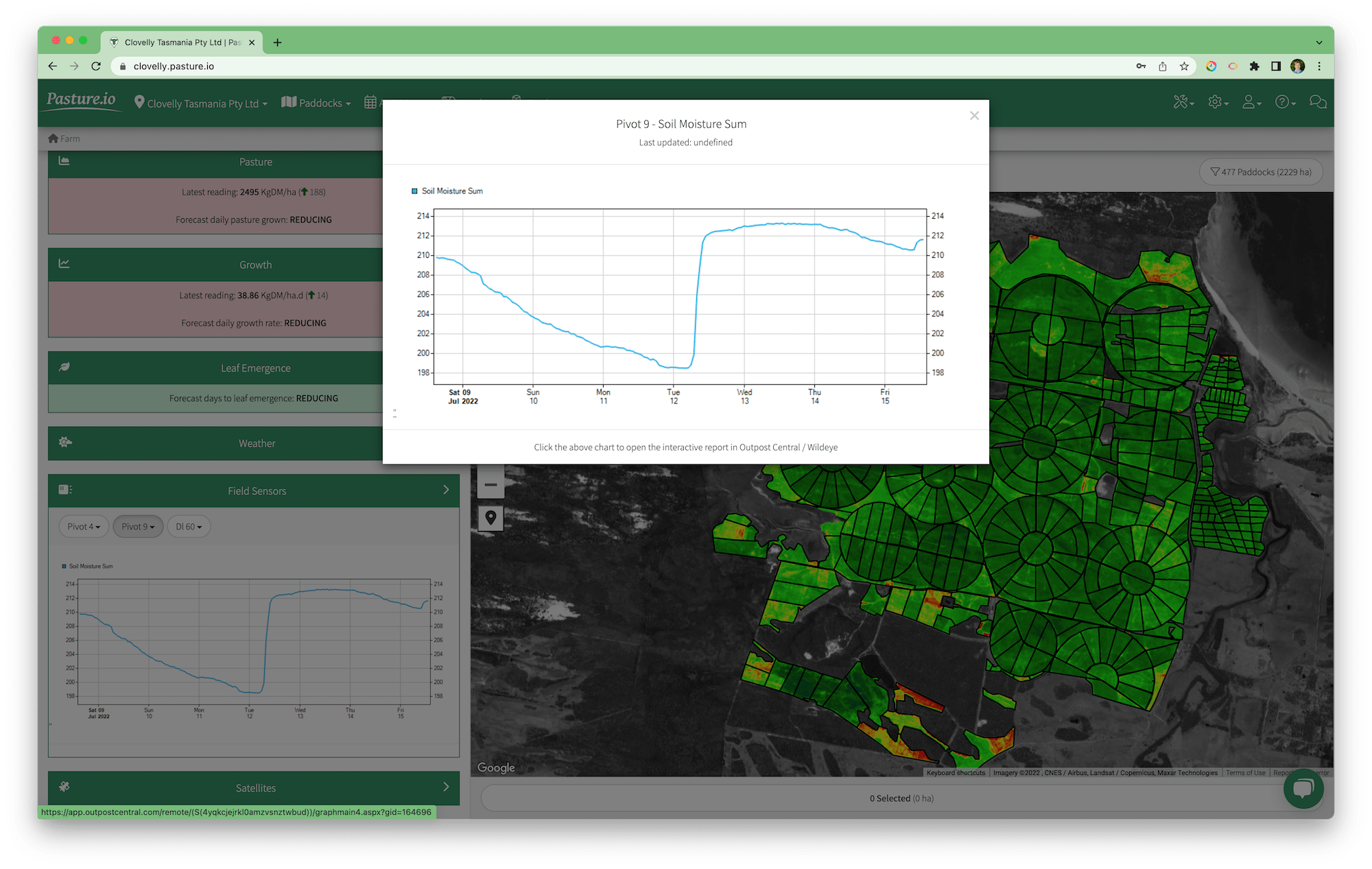 Within Pasture.io, you can view many types of field, paddock and soil sensors