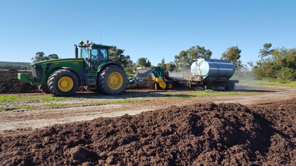 Adding steam and water while turning can adjust the temperature moisture content of the compost