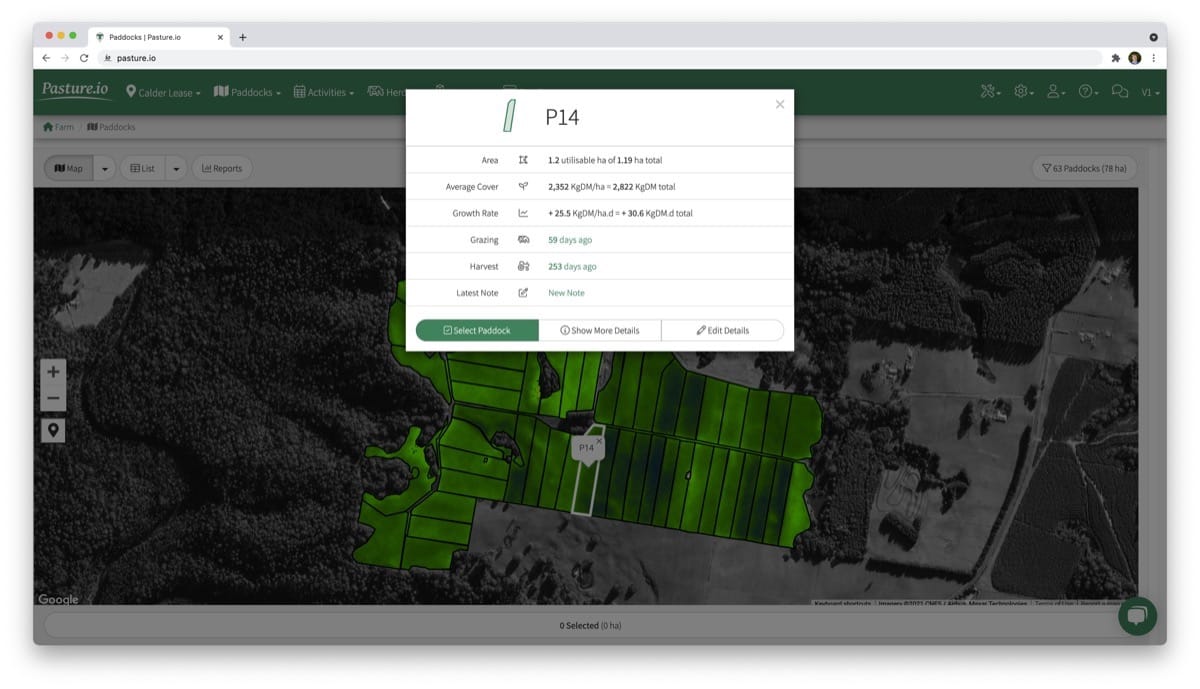 Drilling down into individual paddocks, checking on records and supporting decisions is easiest with a farm map.