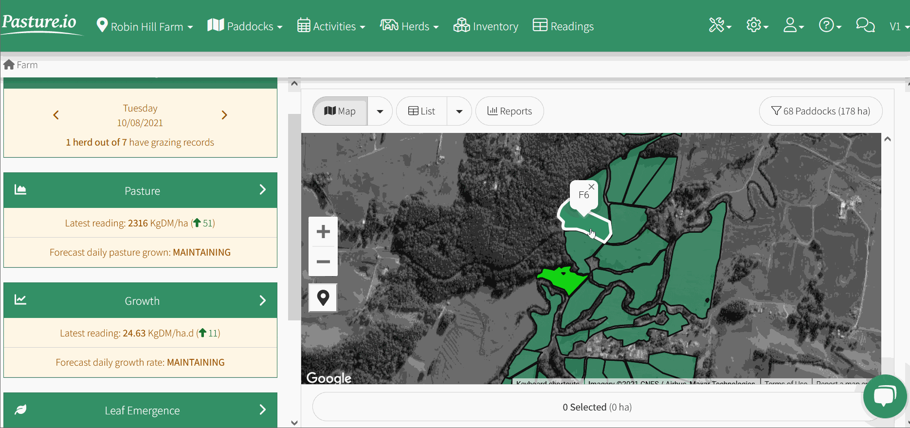 In Pasture.io (farm app), you can also select a paddock from your map and enter a grazing record