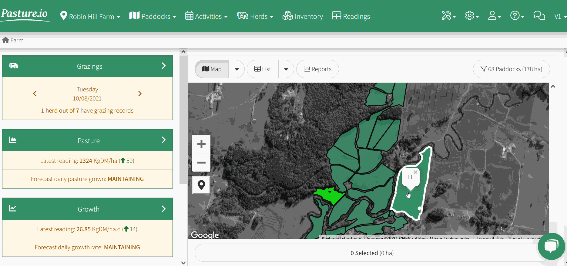 In Pasture.io (farm app), you can also select and deselect multiple paddocks to plan out your grazing events in advance
