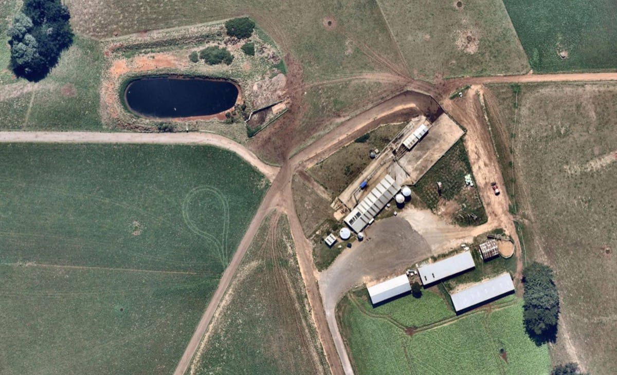 Birds eye view of the dairy and effluent system at TIA