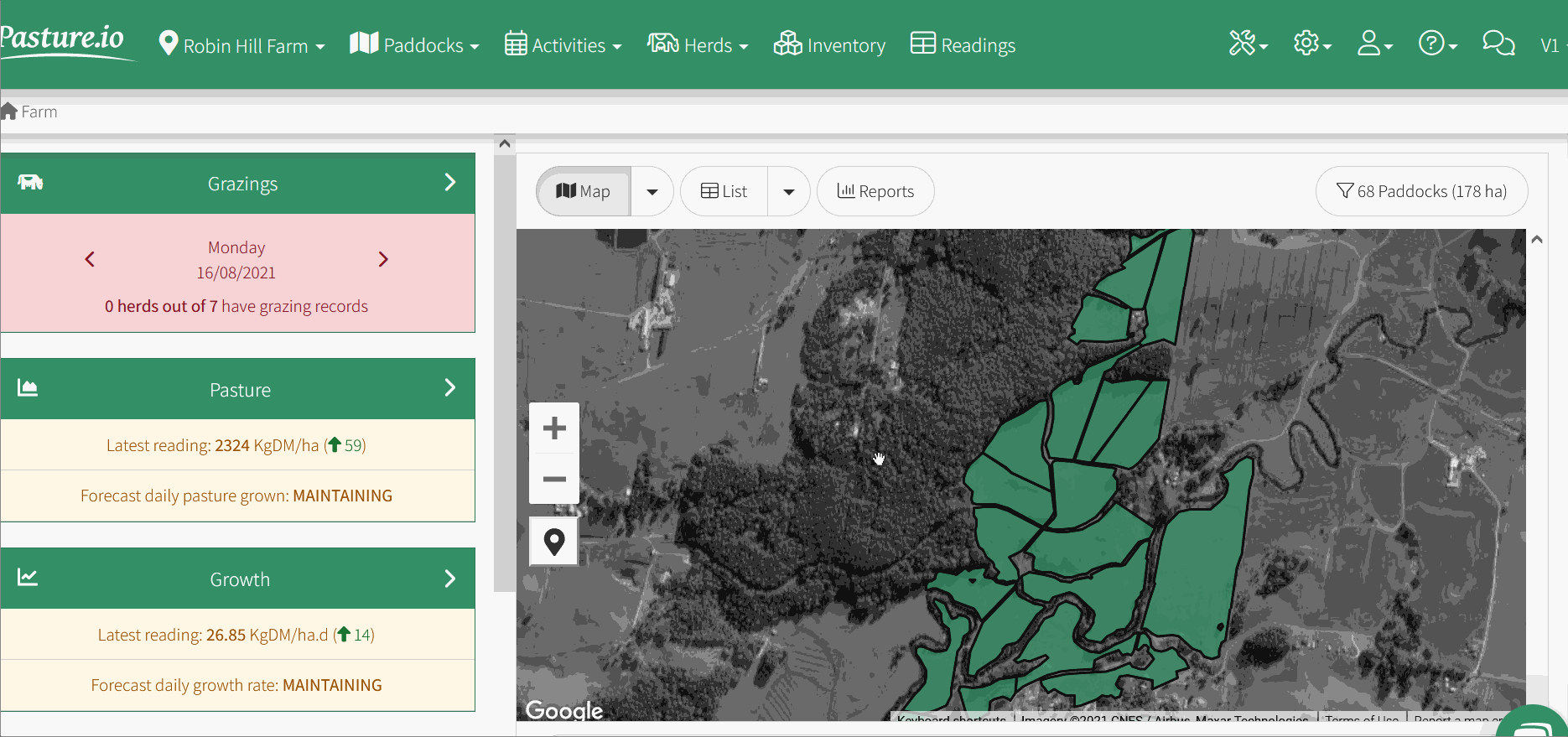 Access your herd information directly from the HERDS menu or the GRAZINGS on the Farm Dashboard