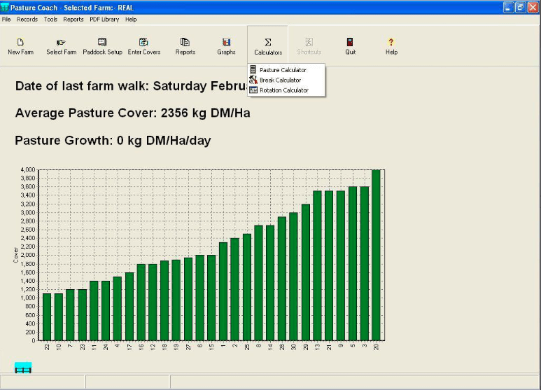 Pasture Coach ITC screenshot of a feed wedge