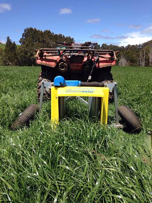 C-Dax pasture meter in lush grass attached to a quad bike