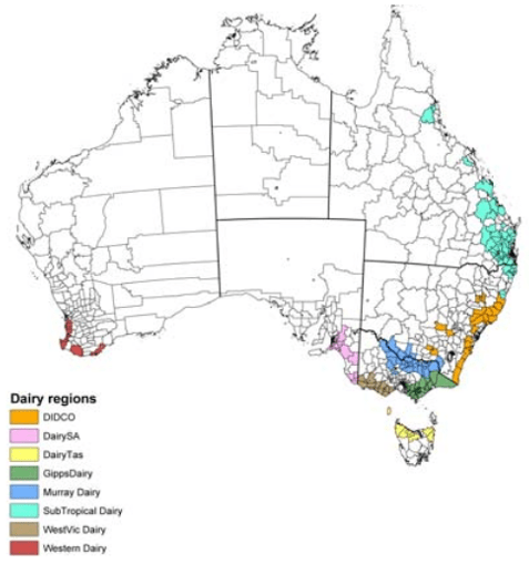 A map of Australia 8 dairy regions