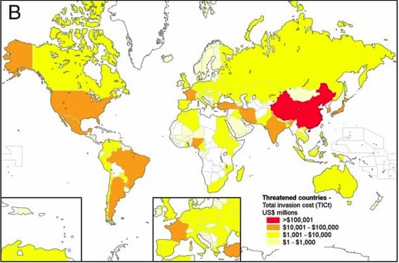 Invasive weeds map across the world