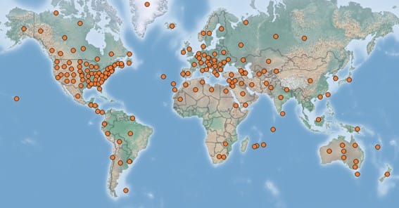 Locations where ryegrass is cultivated.