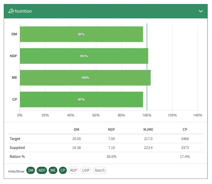 Pasture.io farm management view showing herd, ration, and nutrition features