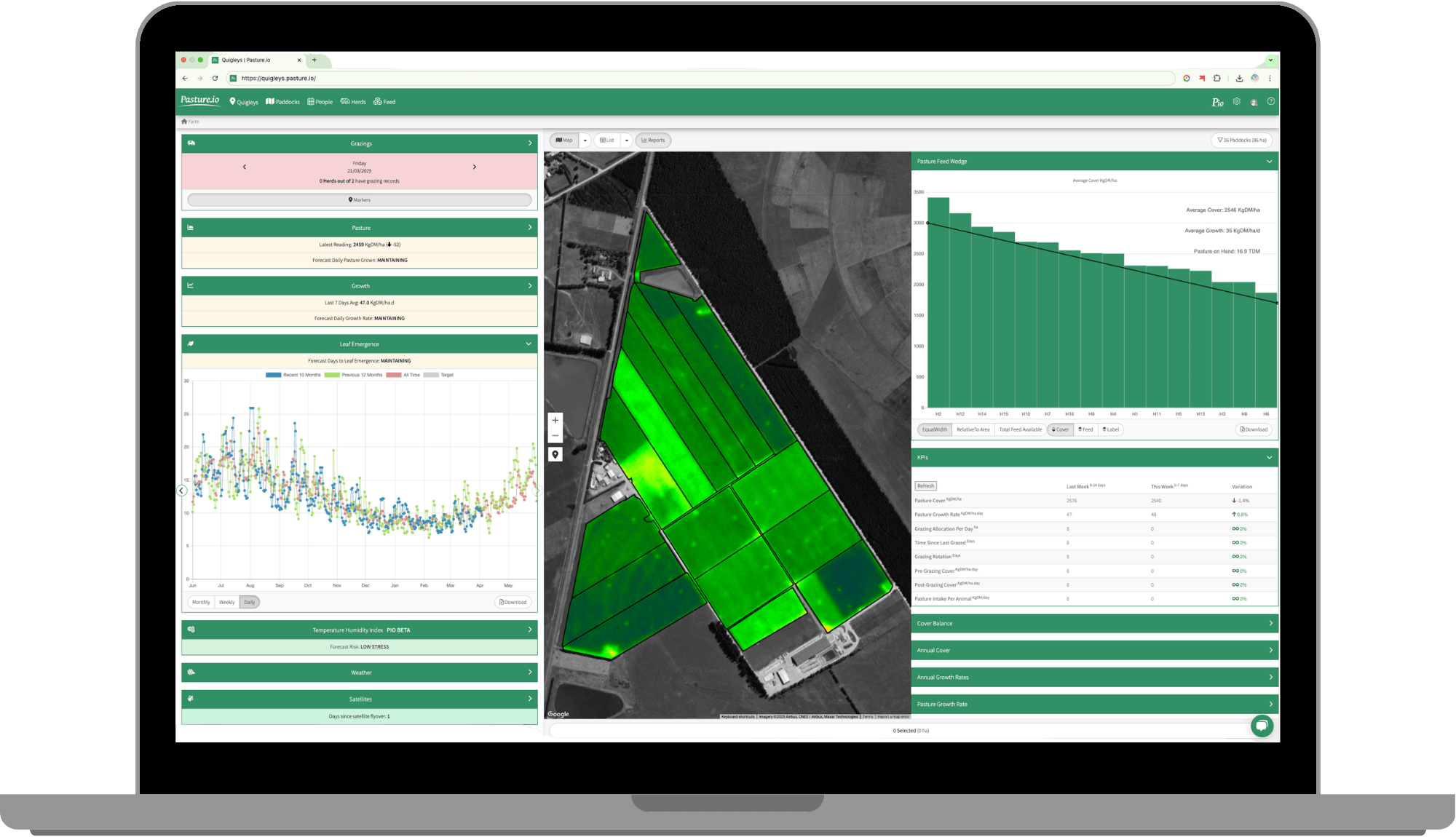Pasture.io Pio view shown on a laptop